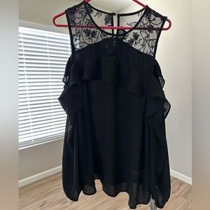 BREATHLESS 2X BLACK COLD SHOULDER LONG SLEEVE BLOUSE TOP NWT